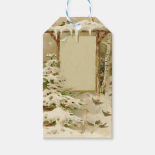 Etiquetas Para Regalos Escena de la yarda del invierno del vintage