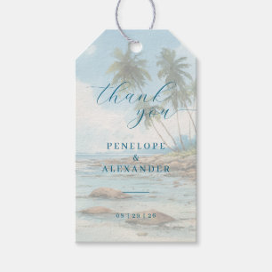 Etiquetas Para Regalos Escena de playa serena en acuarela azul