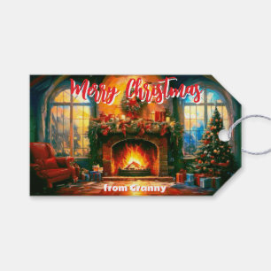 Etiquetas Para Regalos Escena navideña cálida interior Feliz Navidad 