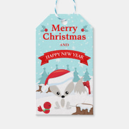 Etiquetas Para Regalos Escena nevada del zorro ártico de invierno Feliz N