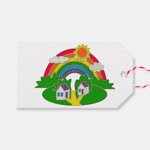 Etiquetas Para Regalos Escena rural personalizado con arcoiris y casa de
