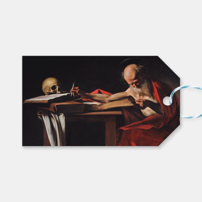 Etiquetas Para Regalos Escritura de Saint Jerome (por Caravaggio) (Frente (Horizontal))