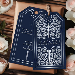Etiquetas Para Regalos Espada de plata medieval azul agradecimiento boda