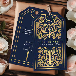 Etiquetas Para Regalos Espada Real Medieval de Oro Azul Bodas Agradecimie