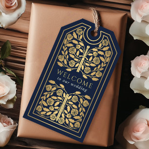 Etiquetas Para Regalos Espada Real Medieval de Oro Azul Bodas Bienvenida