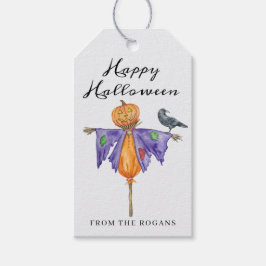 Etiquetas Para Regalos Espantapájaros de Halloween con Calabaza