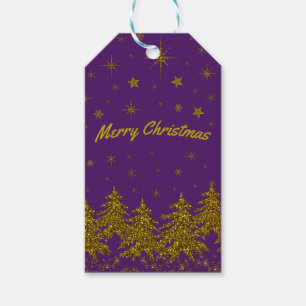 Etiquetas Para Regalos Espantoso árbol de Navidad dorado, estrellas, niev