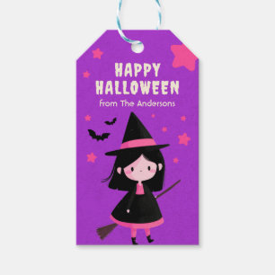 Etiquetas Para Regalos Espeluznante Bruja Muerte Púrpura Feliz Halloween