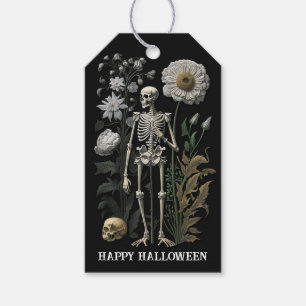 Etiquetas Para Regalos Esqueleto Floral Gótico   Halloween Oscuro Vintage