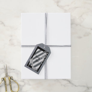 Etiquetas Para Regalos Estilete purpurinoso de plata y cumpleaños de las