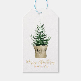 Etiquetas Para Regalos Estilo de boho del árbol de navidad acuarela