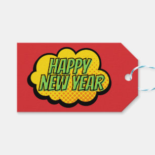 Etiquetas Para Regalos Estilo de libro de historietas retro Feliz Año Nue