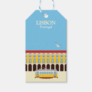 Etiquetas Para Regalos Estilo vintage del tranvía amarillo de Lisboa