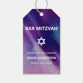 Etiquetas Para Regalos Estrella azul púrpura moderna David Bar Mitzvah he