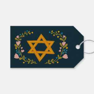 Etiquetas Para Regalos Estrella de David Hanukkah Floral Personalizada a