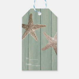 Etiquetas Para Regalos Estrella de Mar Dorada y Madera Favor de Playa Ele