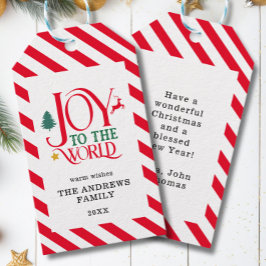 Etiquetas Para Regalos Estrella del árbol Stripes-Deer "Alegría al mundo"