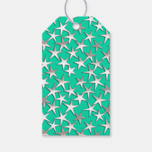 Etiquetas Para Regalos Estrellas plateadas de turquesa
