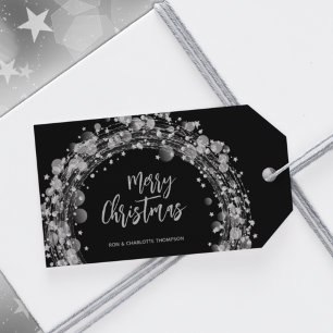 Etiquetas Para Regalos Estrellas Plateadas Feliz Navidad Negro
