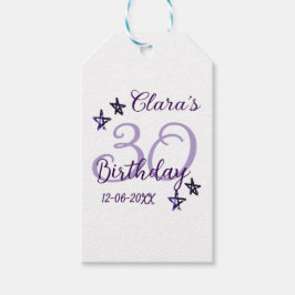 Etiquetas Para Regalos Estrellas purpurinas moradas 30 años retro moderno