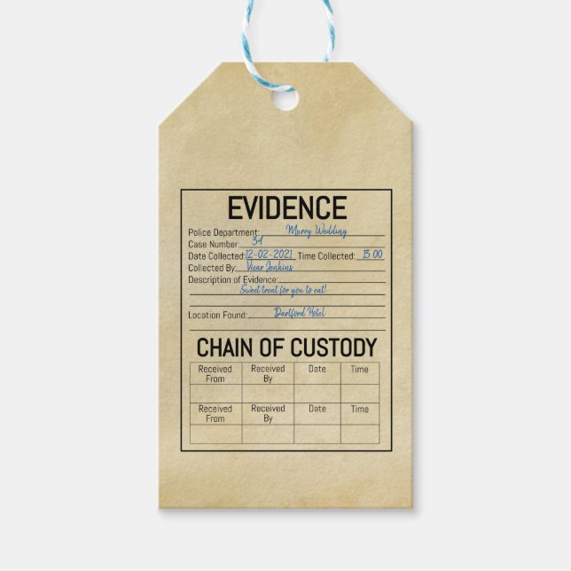 Etiquetas Para Regalos Evidence chain of custody crime game role play  fa (Anverso)