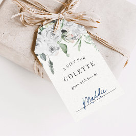 Etiquetas Para Regalos Exhibición de Ducha Nupcial Floral Blanca con Euca