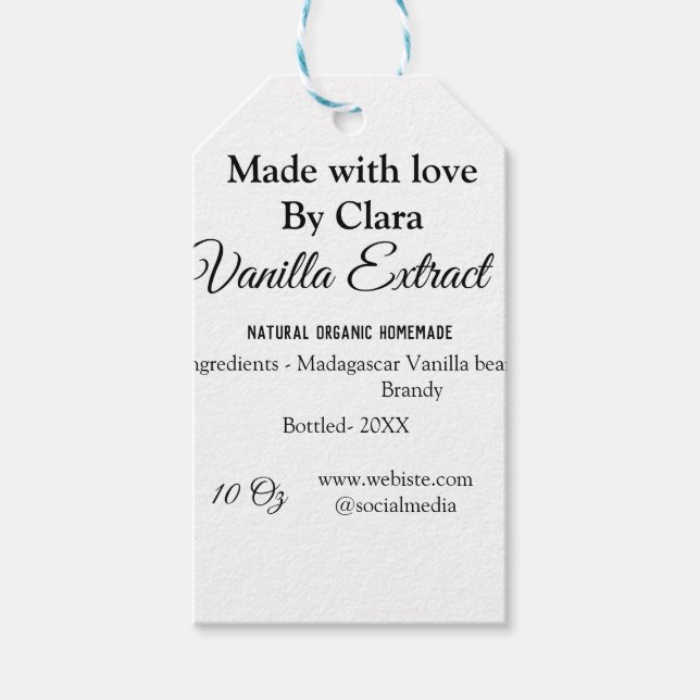 Etiquetas Para Regalos Extracto de vainilla de ingredientes caseros añadi (Anverso)