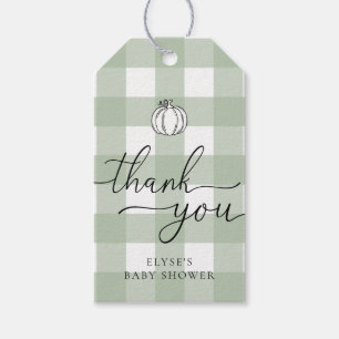 Etiquetas Para Regalos Fall Pumpkin Sage Green Gingham Gracias