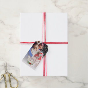 Etiquetas Para Regalos Familia de fotos Primer bebé de Navidad Poinsettia
