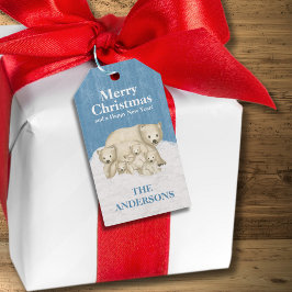 Etiquetas Para Regalos Familia de oso polar de cinco navidades felices