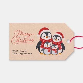 Etiquetas Para Regalos Familia de pingüinos adorables de invierno Navidad
