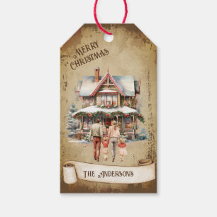 Etiquetas Para Regalos Familia Retro Vintage Nueva Casa Feliz Navidad