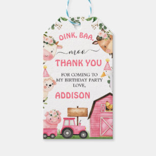 Etiquetas Para Regalos Farm Pink Barn Tractor Cumpleaños Gracias