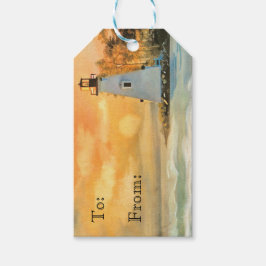 Etiquetas Para Regalos Faro de puesta de sol con versículo bíblico inspir