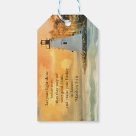 Etiquetas Para Regalos Faro de puesta de sol con versículo bíblico inspir