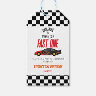 Etiquetas Para Regalos Fast One Red Flame Race Car Primer Fiesta de cumpl