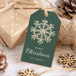 Etiquetas Para Regalos Faux Gold Snowflake Green Personalizado Holiday