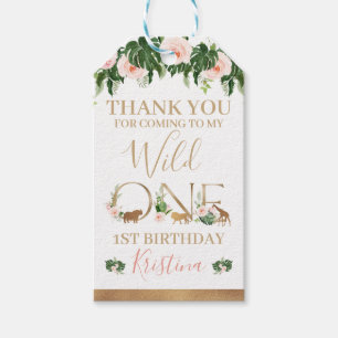 Etiquetas Para Regalos Faux Gold Wild One Floral Safari Favor de cumplea