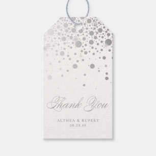 Etiquetas Para Regalos Faux Relieve metalizado plateado Confetti Dots Bod