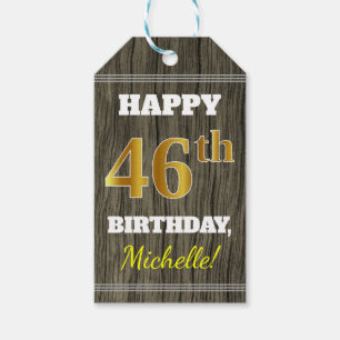 Etiquetas Para Regalos Faux Wood, Faux Gold 46th Birthday + Custom Name