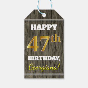 Etiquetas Para Regalos Faux Wood, Faux Gold 47th Birthday + Custom Name