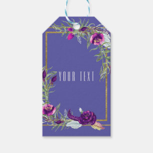 Etiquetas Para Regalos Favor Bohemiando Floral Púrpura y Dorado Ultra Vio