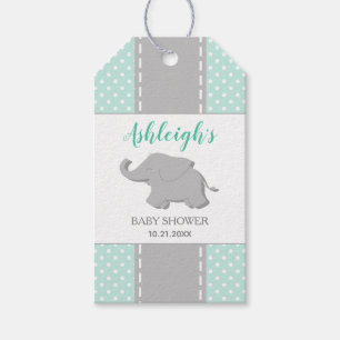Etiquetas Para Regalos Favor de baby shower con lunares verde menta y ele