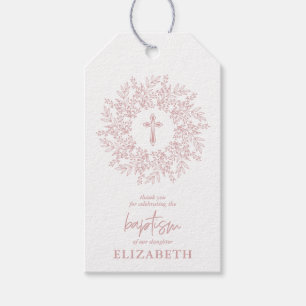 Etiquetas Para Regalos Favor de Bautizo de Niña Cruz Rosa Elegante