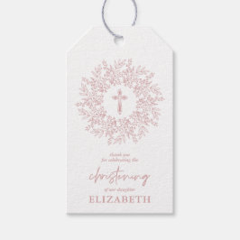 Etiquetas Para Regalos Favor de Bautizo de Niña Cruz Rosa Elegante