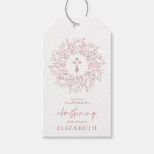 Etiquetas Para Regalos Favor de Bautizo de Niña Cruz Rosa Elegante