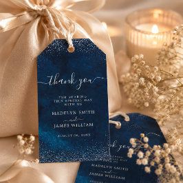 Etiquetas Para Regalos Favor de Boda Azul Marino con Brillo de Plata