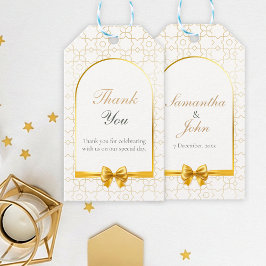 Etiquetas Para Regalos Favor de boda con lazo geométrico dorado