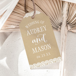Etiquetas Para Regalos Favor de boda con monograma de encaje Kraft rústic