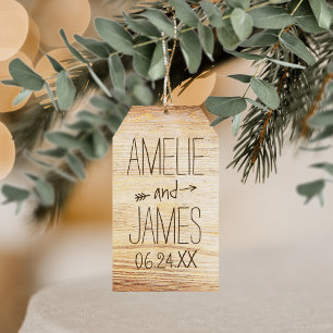 Etiquetas Para Regalos Favor de boda con monograma de grano de madera rús